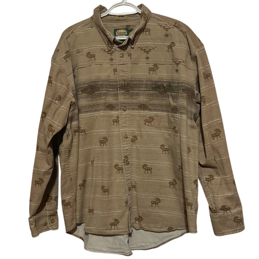 Cabela's Men's Outdoor Gear Tan Moose Long Sleeve Button Down Shirt Size XL